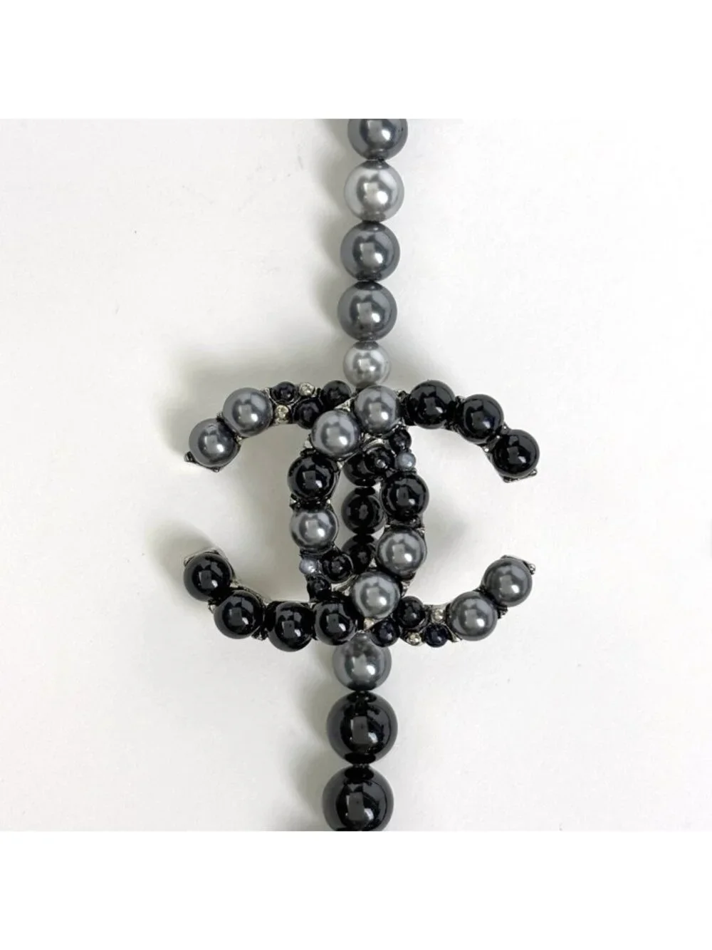 Chanel Necklace CC Logo Faux Pearl Metal Black Silver